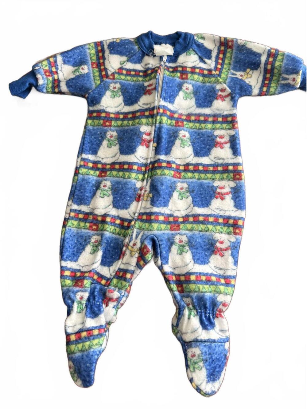 Vintage Carter's Baby Fleece Footed Sleeper with Snowman Print 0-3m